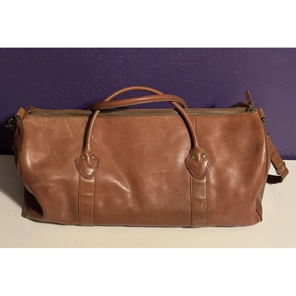 LL Bean Signature Original Brown Leather Duffel Bag Discontinued Retired Rare